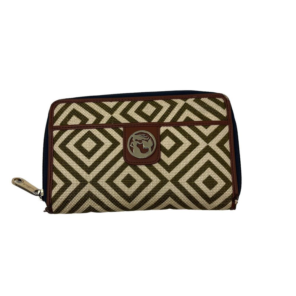 Spartina 449 Multi Phone Wallet Wristlet Linen & Leather Brow &‎ Blue Multicolor